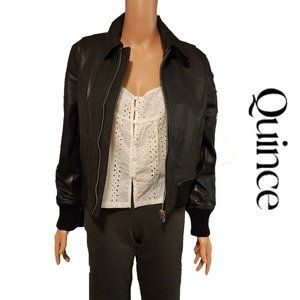 Quince Black Leather Bomber Jacket